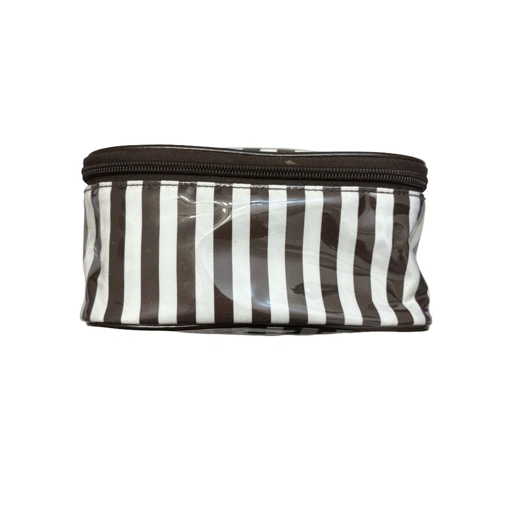Henri bendel white & brown striped cosmeti case bag.